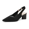 Bt663 Sapato Princesa Padrão Reto Tira Traseira de Tricô Sandálias da Moda Bico Fino Boca Rasa Lateral Vazada Sandálias Diárias de Salto Grosso