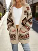 Nuevo cárdigan fino largo de comercio exterior transfronterizo con bolsillos, chaqueta suéter de moda personalizada casual estampada de otoño e invierno para mujer