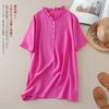 Camisa de Manga Larga de Algodón y Lino Resistente de Color Sólido, Holgada, Artística, Retro, Adelgazante, Bordada, Talla Grande, para Primavera y Verano del Sudeste Asiático