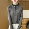 Camiseta Base de Lana Fina Tejida para Mujer, Estilo Nuevo Primavera y Otoño 2026, Cuello de Encaje con Volantes, Camiseta Base Jacquard de Cuello Semi Alto