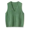 Chaleco de punto sin mangas para mujer, cuello en V, color liso simple, otoño e invierno, holgado, casual, chaleco de cachemir cepillado y lana, para llevar en capas