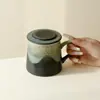Taza de Cerámica con Tapa de las Dinastías Tang y Song, Alto Valor Estético, Diseño de Montaña Degradada, Regalo de Cumpleaños, Taza de Agua para el Hogar, Taza de Café, Taza de Leche