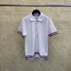 Directo de Fábrica TB Tom Summer Nuevo Patrón de Rayas de Algodón Perlado Solapa de Botones Manga Corta Casual Cómodo Polo