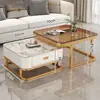 Mesa de centro italiana sala de estar hogar superficie brillante mesa de centro de placa de roca lujo ligero moderno simple apartamento pequeño madera maciza cuadrada mesa auxiliar