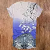 Blusas de manga corta para mujer transfronterizas, camisetas de cuello en V para mujer con diseño estilo chino y estampados florales, impresión 3D, disponibles para venta al por mayor a partir de una pieza
