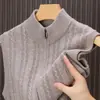 Suéter de Punto para Hombre con Media Cremallera y Cuello Alto Trenzado para Otoño e Invierno, Estilo Lujo Ligero, Casual de Negocios, Venta al por Mayor Transfronteriza