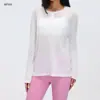 Cobertura Leve e Respirável para Yoga Feminino, Top Externo Soltinho, Camiseta de Manga Longa para Treinamento de Corrida e Fitness D26101