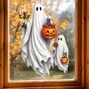 Adhesivos de Halloween Transfronterizos Fantasma Blanco y Negro Portavelas Static Cling para Lápidas de Cementerio, Patrones de Linternas de Calabaza, Decoraciones para Fiestas de Tiendas
