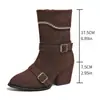 Botas de Moda de Tacón Alto con Punta y Hebilla Vintage Esponjosas 2026 Invierno Nuevas Talla Grande Tacón Grueso Botas Martin para Mujer En Stock