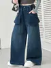 Novas Calças Jeans Patchwork de Perna Larga para Meninas Soltas de Cintura Alta Comprimento Total Calças Casuais da Moda Crianças de Meia-Idade e Grandes Estilo Tendência Outono