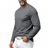 Roupas masculinas transfronteiriças, camiseta básica de manga comprida com gola redonda para primavera e outono, camiseta básica versátil de cor sólida slim fit, top casual masculino