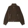 Ropa de Mujer 2026 Verano Nuevo Estilo Estilo Europeo y Americano Gamuza Cuello Alto Cintura Fruncida Cremallera Chaqueta 160006