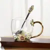 Tazas de Esmalte al por Mayor del Fabricante, Nuevo Estilo para Mujeres, Tazas de Té con Flores de Alto Valor para el Hogar, Vasos de Agua Exquisitos de Oficina de Gama Alta