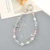 Ins Nuevo Colgante de Llavero con Lentejuelas y Lazo de Perlas para Funda de Teléfono Móvil Accesorios de Correa de Muñeca para Lanyard de Teléfono Móvil