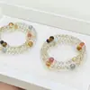 Pulsera de Cristal Natural, Pulsera Planeta Dopamina de Cristal Torre Amarilla, Pulsera de Cristal de Fresa, Pulsera de Múltiples Gemas de Doble Círculo al por Mayor