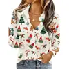 Camisa Otoñal de Santa Claus 2025 Estampado Digital Venta Caliente Fiesta de Copos de Nieve Manga Larga Moda Femenina