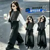 Conjunto de mezclilla casual para niñas estilo retro americano, estilo coreano, nuevo otoño, holgado, versátil, pantalones de pierna ancha para niñas