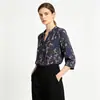 Camisa Floral Retro Étnica de Primavera y Verano con Cuello en V y Mangas Tres Cuartos, Camisa Estampada Plisada de Corte Holgado, Suministro Mayorista Transfronterizo