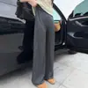 Pantalones de Lana de Cachemira para Mujer Cintura Elástica Pantalones de Punto Otoño Invierno Color Sólido Ropa Exterior Pantalones Casuales Pantalones Rectos de Pierna Ancha Simples