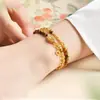 Pulseira de Olho de Tigre Amarelo Natural com Fragmentos de Prata Dupla Volta Camadas de Cristal Amarelo Pulseira de Luxo Leve Novo Estilo Chinês Presente
