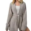 Cardigã de tricô com gola V e cinto, estilo europeu e americano transfronteiriço, novo estilo outono e inverno, casaco feminino elegante, casual, solto e relaxado