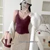 Roupa íntima bonita de outono quente com decote V de renda nas costas, com bojo, sexy, sem costura, camada base modeladora, colete escovado para mulheres