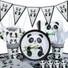 Dibujos Animados Lindo Panda Suministros para Fiesta Platos de Papel Vasos de Papel Juego de Vajilla Desechable Decoración de Cumpleaños Bandera Banderín