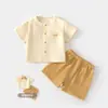 Conjunto de Gaze para Bebê, Roupas de Casa para Bebê, Tops e Shorts de Algodão Puro de Camada Dupla com Manga Curta, Roupas de Verão com Ar Condicionado para Crianças Meninas