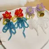 Brincos de Prata 925 Coloridos Trançados com Flores, Tassel e Laço - Novidade Primavera/Verão - Joia de Orelha Versátil para Mulheres - Acessórios DIY