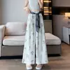 Calça Casual Cropped Reta Solta com Estampa de Caranguejo de Cinco Painéis (com Cinto) Calça de Perna Larga Estampada de Seda de Gelo para Mulheres Cintura Alta Roupa de Praia