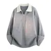 Camisa polo de dos piezas de imitación para hombre con suéter de punto, cuello en V, diseño de bloques de color, estilo "old money", para otoño e invierno, venta al por mayor desde una fábrica transfronteriza