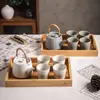 Juego de tetera con viga elevadora estilo japonés y tazas de té, botella de agua de cerámica vintage, gran capacidad, para el hogar, sala de té de alta calidad, juego de té de gres