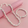 Joias de Comércio Exterior Banhado a Prata 925 Conjunto de Colar e Pulseira Colar de Contas de Areia Clara 8MM TeMu AliExpress Explosões