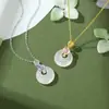 Collar con Hebilla de Seguridad de Jade Blanco Violeta Original para Mujer, Plata Pura, Estilo Artístico, Carácter de Fortuna, Colgante Floral Esmaltado de Nuevo Estilo Chino