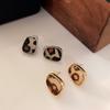Pendientes geométricos pequeños con estampado de leopardo, diseño de nicho, pendientes de gran sentido, pendientes de moda de estilo Hong Kong con temperamento, pendientes de otoño e invierno a la moda.