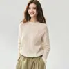 Sencillo y elegante~Suéter de punto grueso con cuello redondo 75% cachemira 25% seda para mujer manga larga tejido capa base