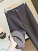 Pantalones de Lana Mezclada Estrechos de Pierna Ancha para Mujer Petite Otoño/Invierno Nuevos de Cintura Alta Sueltos Caídos para el Trabajo de Nueve Décimas Partes Traje Pantalones de Pierna Recta