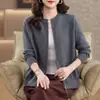 26 Cardigã de Tricô Gola Redonda Estilo Casual Outono Casaco Suéter com Zíper Duplo Roupas Elegantes para Mamãe Top Elegante Feminino