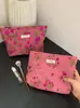 Bolsa de Cosméticos com Flores Bolsa Portátil para Armazenamento de Cuidados com a Pele Bolsa Pequena de Lona Bolsa Interna Bolsa de Lavar para Viagem Carteira
