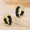 Nuevos Productos Europeos y Americanos Transfronterizos, Pendientes Redondos Geométricos de Cobre Incrustado con Circonita Lujosos y Elegantes, Pendientes de Circonita Negra Retro y con Estilo