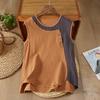 Top de Tirantes Patchwork Asimétrico con Botones Decorativos de Algodón y Lino Holgado Talla Grande del Sudeste Asiático para Primavera y Verano