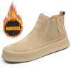 Botas Martin de Invierno para Hombre de Cuero Genuino de Caña Media Botas Chelsea con Forro Polar Cálidas de Suela Gruesa Botas de Algodón Vintage