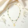Collar de cuentas turquesas transfronterizo europeo y americano para mujer, collar en capas estilo bohemio de doble capa con colgante de lentejuelas de disco