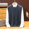 Chaleco de punto grueso y cálido con cuello en V para hombre, nuevo chaleco sin mangas anti-pilling para otoño e invierno para hombre