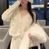 Estilo Fresco Celebridade Elegante Cardigan de Tricô Feminino 2023 Primavera e Outono Novo Estilo Coreano Gola V Cor Sólida Versátil Jaqueta Suéter