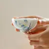 Xícara de Chá Cerâmica Azul e Branco Estilo Dinastia Tang e Song Pintada à Mão com Lótus, Conjunto de Chá Kung Fu, Xícara de Chá em Formato de Flor, Xícara Individual para Beber Chá