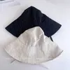 Sombrero Cubo de Lona Rayado Artístico Retro Japonés para Mujer, Moda Primavera y Verano Sombrero de Sol de Ala Ancha para Cubrir el Rostro