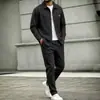 Comércio Exterior Transfronteiriço masculino novo malha waffle cor sólida gola de lapela manga longa calça longa casual esportivo moda terno masculino