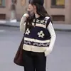 Colete Jacquard com Zíper e Gola Fair Isle para Mulheres, Novo Casaco de Outono/Inverno, Casaco Tendência