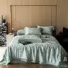 Conjunto de Colcha de Verão Tencel Lan Jing com 60 Contagens, Conjunto de Quatro Peças, Estampa Digital, Bordas Largas Vazadas, Grupo de Compra de Roupa de Cama de Comércio Exterior, Atacado